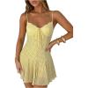 image:imageGORGLITTER Womens Polka Dots Mini Dress Y2k Lace Mesh Bow Tie Front V Neck A Line Dresses Coquette ClothesYellow