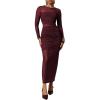 image:imageGORGLITTER Womens Ruched Bodycon Maxi Dress Elegant Long Sleeve Birthday Cocktail Graduation Formal Prom Party DressesRed