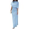 image:imageGORGLITTER Womens Ruched Draped Going Out Bodycon Maxi Dress Sheer Mock Neck Cape Elegant Classy Wedding Guest DressesBlue