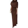 image:imageGORGLITTER Womens Ruched Draped Going Out Bodycon Maxi Dress Sheer Mock Neck Cape Elegant Classy Wedding Guest DressesCoffee