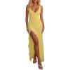 image:imageGORGLITTER Womens Ruffle Cocktail Maxi Dresses Split V Neck Sleeveless Wedding Guest Bodycon Birthday Party Long Dress 2026Yellow