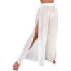 image:imageGORGLITTER Womens Sheer Linen Bathing Suit Cover Up Pants Split Wide Leg Sheer Flowy Beach Palazzo PantsWhite
