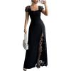 image:imageGORGLITTER Womens Sheer Mesh Formal Cocktail Maxi Dresses Flower Ruched Summer Dinner Birthday Slimming Organza DressBlack