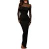image:imageGORGLITTER Womens Sheer Mesh Maxi Dress Elegant Long Sleeve Ruched Cocktail Party Prom Slimming Holiday Long DressesBlack