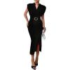 image:imageGORGLITTER Womens Sleeveless Bodycon Midi Dress Elegant Classy V Neck Split Birthday Dinner Cocktail Going Out DressesBlack