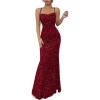 image:imageGORGLITTER Womens Sparkly Maxi Dress Wedding Guest Formal Cocktail Party Backless Cowl Neck Long Bodycon DressesRed