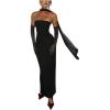 image:imageGORGLITTER Womens Strapless Tie Dresses Elegant Summer Cocktail Wedding Guest Prom Party Bodycon Maxi Dress with ScarfBlack