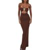 image:imageGORGLITTER Womens Strapless Tube Dress Starfish Slit Backless Cut Out Bodycon Maxi Long Cocktail Dress Brown Small