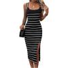 image:imageGORGLITTER Womens Striped Sleeveless Cami Dress Crisscross Back Scoop Neck Midi Dresses with SlitBlack a
