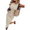 image:imageGORGLITTER Womens Striped Summer Midi Dresses Bodycon Split Long Dress Boho Vacation Beach Sundresses Going Out DressKhaki