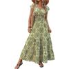 image:imageGORGLITTER Womens Western Cowgirl Vacation Maxi Dresses Outfit Summer Bohemian Boho Short Sleeve Vintage Long SundressGreen