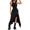 image:imageGORGLITTER Womens Y2k Sleeveless Dress High Slit Asymmetrical Ruffle Bodycon Long Goth Dresses Rave OutfitsBlack