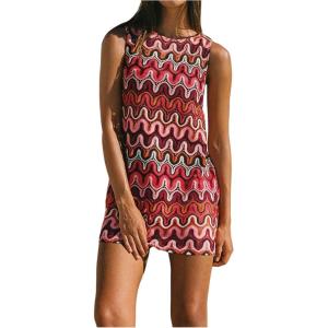 image:imageGORGLITTER Womens Crochet Vacation Summer Mini Dress Sundresses Boho Beach Hawaiian Party Club Graduation Sun DressBurgundy