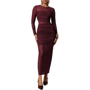 image:imageGORGLITTER Womens Ruched Bodycon Maxi Dress Elegant Long Sleeve Birthday Cocktail Graduation Formal Prom Party DressesRed
