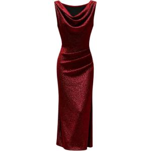 image:imageGORGLITTER Womens Sequin Sparkle Cowl Neck Dresses Split Prom Wedding Guest Cocktail Evening Bodycon Maxi DressBurgundy