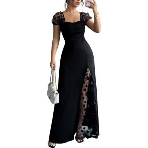 image:imageGORGLITTER Womens Sheer Mesh Formal Cocktail Maxi Dresses Flower Ruched Summer Dinner Birthday Slimming Organza DressBlack