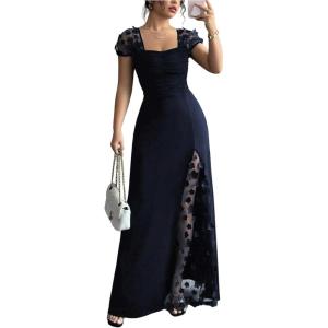 image:imageGORGLITTER Womens Sheer Mesh Formal Cocktail Maxi Dresses Flower Ruched Summer Dinner Birthday Slimming Organza DressBlue