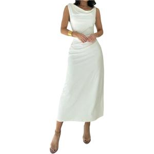 image:imageGORGLITTER Womens Sleeveless Draped Neck Bodycon Maxi Dresses Elegant Classy Wedding Guest Formal Prom Long SundressWhite