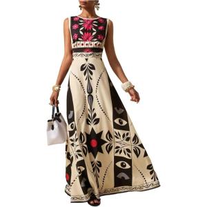 image:imageGORGLITTER Womens Sleeveless Maxi Mexican Dress Floral Boho Garden Party Sundress Wedding Guest Long Tank DressesMulticolor