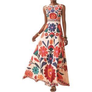 image:imageGORGLITTER Womens Sleeveless Maxi Mexican Dress Floral Boho Garden Party Sundress Wedding Guest Long Tank DressesMulticolor Boho