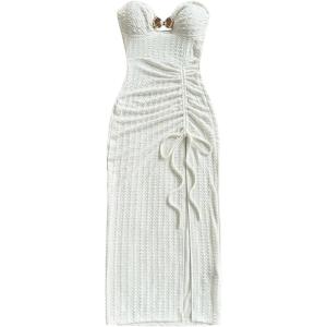 image:imageGORGLITTER Womens Strapless Backless Bodycon Maxi Tube Top Dress Bow Summer Graduation Wedding Guest Cocktail SundressWhite