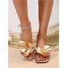 image:imageGORGLITTER Womens 3D Flower Sandals Dressy Square Open Toe Floral Flat Sandals Summer Beach Vacation Slides 2026Gold