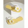 image:imageGORGLITTER Womens 3D Flower Sandals Dressy Square Open Toe Floral Flat Sandals Summer Beach Vacation Slides 2026Yellow
