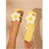 image:imageGORGLITTER Womens 3D Flower Sandals Dressy Square Open Toe Floral Flat Sandals Summer Beach Vacation Slides 2026Yellow