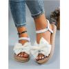 image:imageGORGLITTER Womens Bow Braided Flat Sandals Open Toe Ankle Strap Lightweight Vacation Beach Slide SandalsBlue and White
