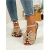 image:imageGORGLITTER Womens Bow Flat Sandals Dressy Formal Cute Strappy Ankle Strap Open Toe Summer Beach Sandals 2026Coffee Brown