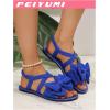 image:imageGORGLITTER Womens Bow Flat Sandals Dressy Formal Cute Strappy Ankle Strap Open Toe Summer Beach Sandals 2026Royal Blue