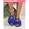 image:imageGORGLITTER Womens Bow Flat Sandals Dressy Formal Cute Strappy Ankle Strap Open Toe Summer Beach Sandals 2026Royal Blue