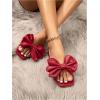 image:imageGORGLITTER Womens Bow Flat Sandals Dressy Square Open Toe Wedding Dress Summer 2026 Comfortable Slip On Slide SandalsBurgundy