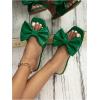 image:imageGORGLITTER Womens Bow Flat Sandals Dressy Square Open Toe Wedding Dress Summer 2026 Comfortable Slip On Slide SandalsDark Green