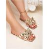 image:imageGORGLITTER Womens Bow Flat Sandals Dressy Square Open Toe Wedding Dress Summer 2026 Comfortable Slip On Slide SandalsGold Bow