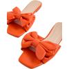 image:imageGORGLITTER Womens Bow Flat Sandals Dressy Square Open Toe Wedding Dress Summer 2026 Comfortable Slip On Slide SandalsOrange