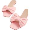 image:imageGORGLITTER Womens Bow Flat Sandals Dressy Square Open Toe Wedding Dress Summer 2026 Comfortable Slip On Slide SandalsPink