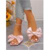 image:imageGORGLITTER Womens Bow Flat Sandals Dressy Square Open Toe Wedding Dress Summer 2026 Comfortable Slip On Slide SandalsPink Bow