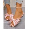 image:imageGORGLITTER Womens Bow Flat Sandals Dressy Square Open Toe Wedding Dress Summer 2026 Comfortable Slip On Slide SandalsPink Bow