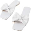 image:imageGORGLITTER Womens Bow Flat Sandals Dressy Square Open Toe Wedding Dress Summer 2026 Comfortable Slip On Slide SandalsSolid White