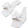 image:imageGORGLITTER Womens Bow Flat Sandals Dressy Square Open Toe Wedding Dress Summer 2026 Comfortable Slip On Slide SandalsSolid White