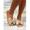 image:imageGORGLITTER Womens Bow Flat Sandals Dressy Square Open Toe Wedding Dress Summer 2026 Comfortable Slip On Slide SandalsSparklygold