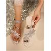 image:imageGORGLITTER Womens Butterfly Metallic Sandals Dressy Sparkly Rhinestone Strappy Toe Ring Slide Flats SandalGold Floral