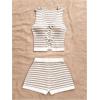 image:imageGORGLITTER Womens Crochet Sets Beach Vacation Hawaiian 2 Piece Going Out Outfits Striped Tie Front Top and Shorts SetBrown and White