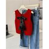 image:imageGORGLITTER Womens Cute Tank Tops Trendy Spring Summer Vacation Going Out Outfits Bow Backless Sleeveless Knit Vest TopsRed and Black