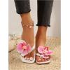 image:imageGORGLITTER Womens Flower Flat Sandals Cute Square Toe Flip Flops Thong Dressy Vacation Summer 2026 Slides ShoesWhite