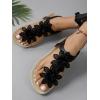 image:imageGORGLITTER Womens Flower Flat Sandals Wedding Sandals for Bride TStrap Thongs Open Toe Summer Beach ShoesBlack
