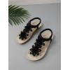image:imageGORGLITTER Womens Flower Flat Sandals Wedding Sandals for Bride TStrap Thongs Open Toe Summer Beach ShoesBlack