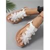image:imageGORGLITTER Womens Flower Flat Sandals Wedding Sandals for Bride TStrap Thongs Open Toe Summer Beach ShoesWhite
