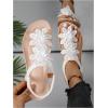 image:imageGORGLITTER Womens Flower Flat Sandals Wedding Sandals for Bride TStrap Thongs Open Toe Summer Beach ShoesWhite